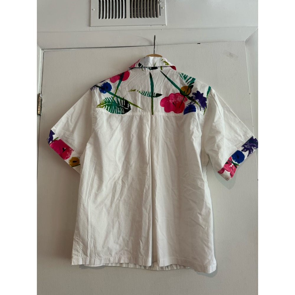 Play Alegre VINTAGE 90s Handpainted 100% cotton button down short sleeve shirt S - Picture 2 of 10